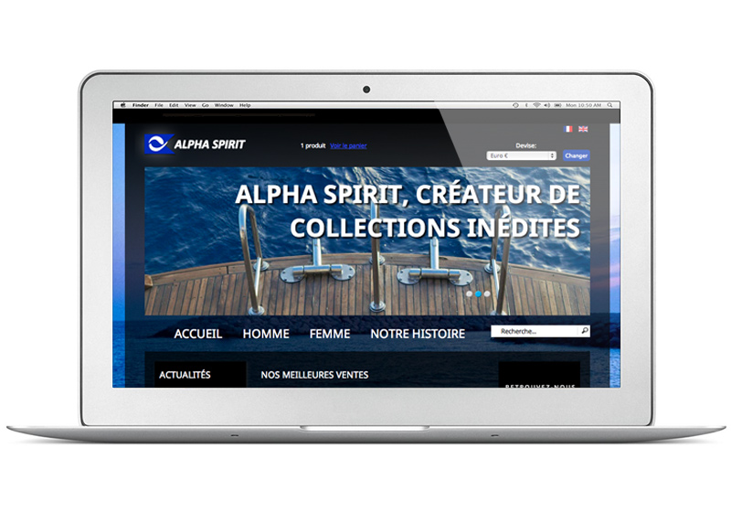 Page d'accueil du site marchand Alpha Spirit, créateur de polo haut de gamme