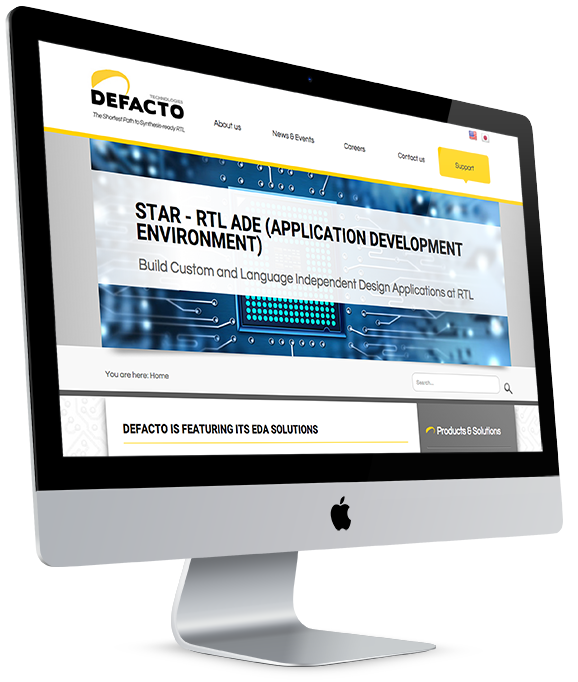 Page d'accueil du site internet du DEFACTO technologies, start-up high Tech de la région Grenobloise.