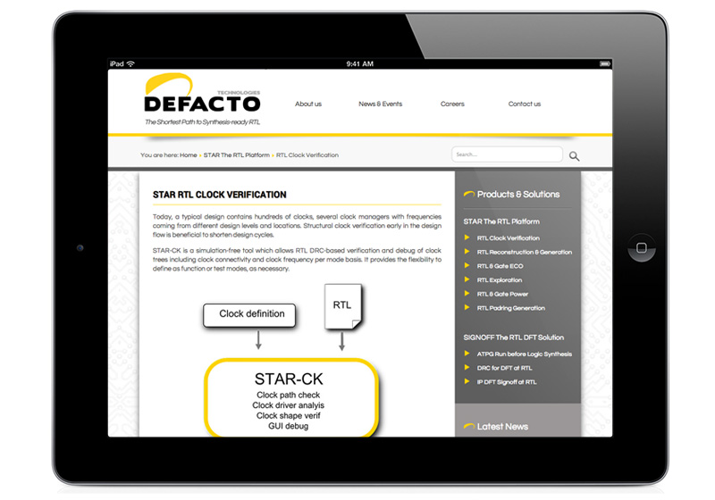 Page du site internet du DEFACTO technologies, start-up high Tech de la région Grenobloise.