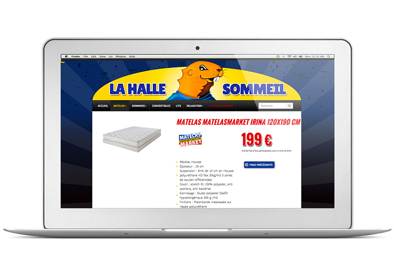 Fiche produit du site catalogue La Halle Sommeil, magasin de literie à prix discount: Treca, Dunlopillo, Bultex, Simmons, Nocturnal etc