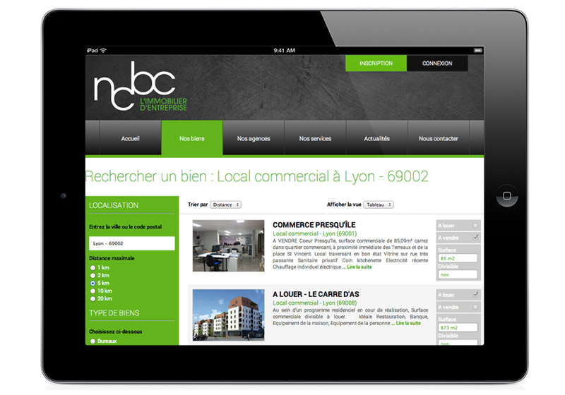 Liste de produits immobiliers sur le site immobilier NCBC